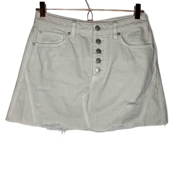 We The‎ Free Womens Size 28 Distressed Denim Skirt Cream Free People - Picture 1 of 7